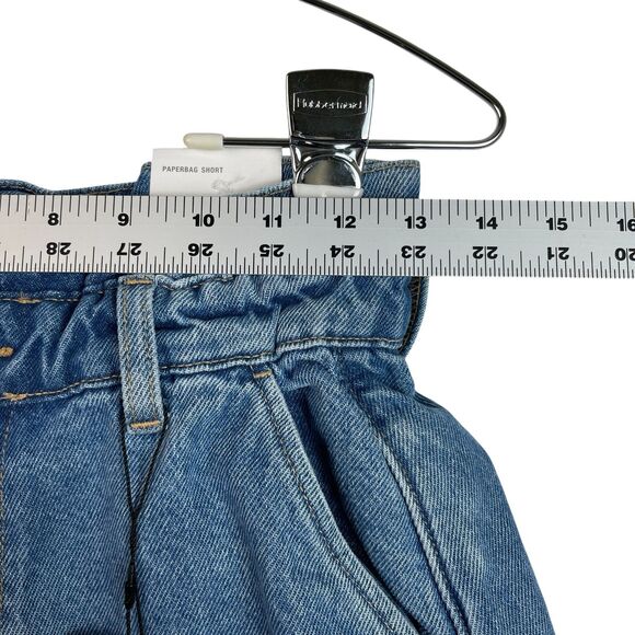 ZARA Women’s Paperbag Shorts Size 0 Blue Rigid Denim High Rise Pockets Summer - Picture 4 of 10